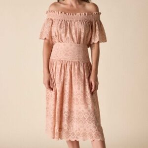 NWT St. Roche Winona Tan Midi Eyelet Elevated Cotton Skirt Size 0